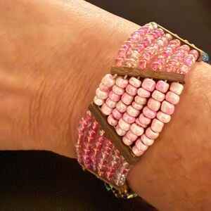 Pink and Blue Toned Stretch Beaded Bracelet